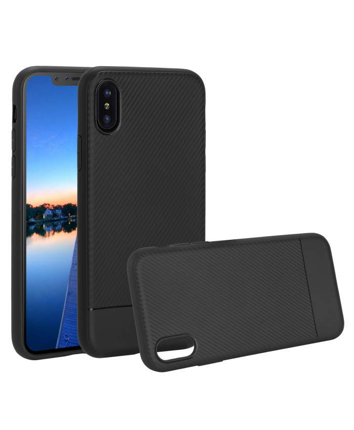 TOROTON iPhone X Case,Ultra Slim TPU Shockproof Case Cover with Carbon Fiber Soft Flexible Protective Shell Cover for New iPhone X (A1865 A1901) -Black